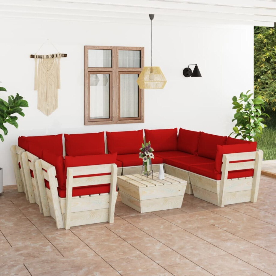 vidaXL 9-delige Loungeset met kussens pallet vurenhout afbeelding 1
