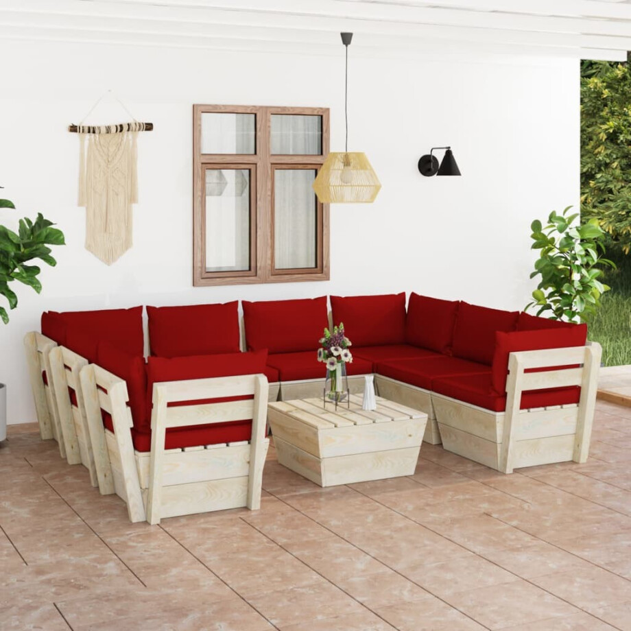 vidaXL 9-delige Loungeset met kussens pallet vurenhout afbeelding 1