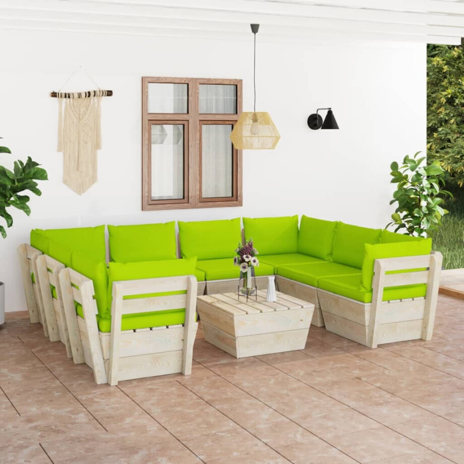 vidaXL 9-delige Loungeset met kussens pallet vurenhout afbeelding 1