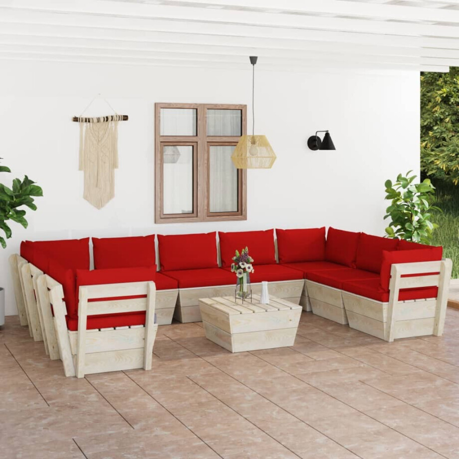 vidaXL 10-delige Loungeset met kussens pallet vurenhout afbeelding 1
