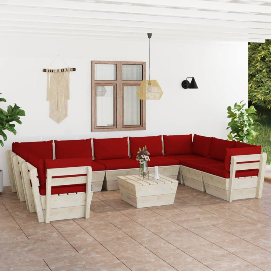 vidaXL 10-delige Loungeset met kussens pallet vurenhout afbeelding 1