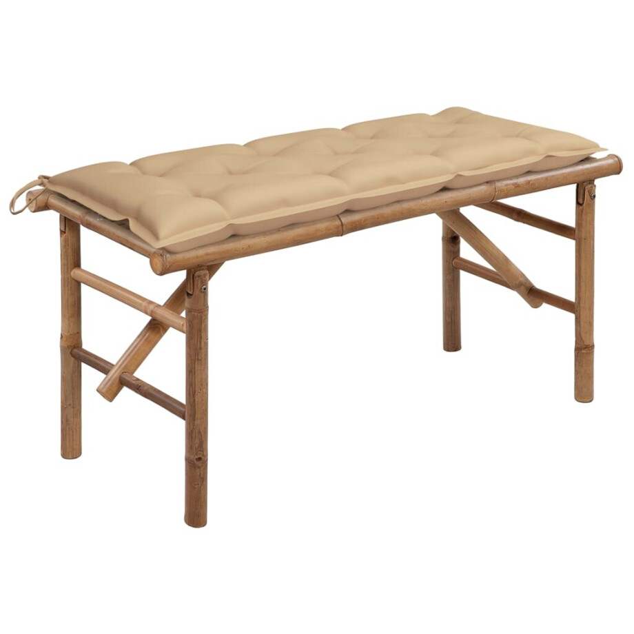 vidaXL Tuinbank inklapbaar met kussen 118 cm bamboe afbeelding 1