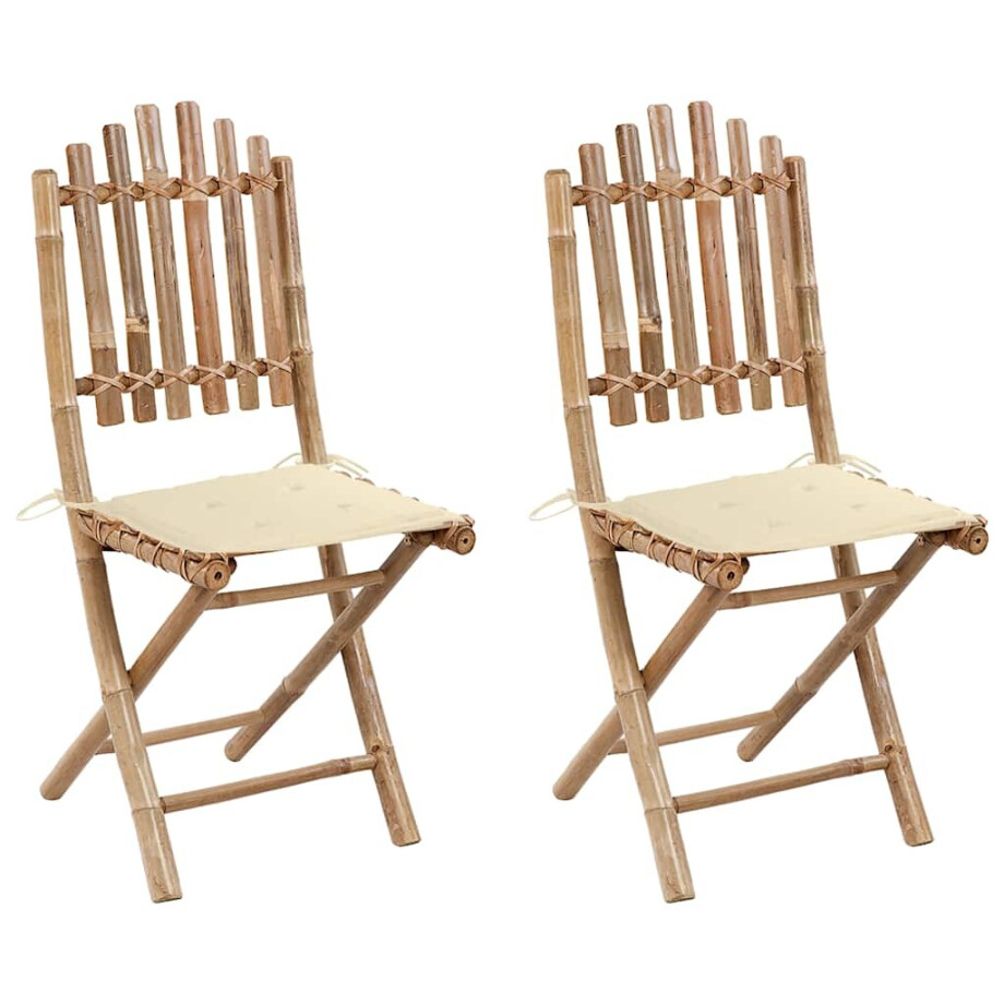vidaXL Tuinstoelen 2 st inklapbaar met kussens bamboe afbeelding 1
