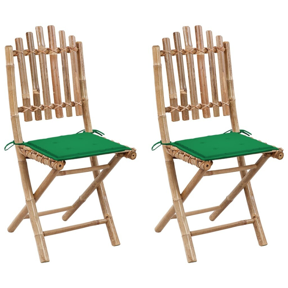 vidaXL Tuinstoelen 2 st inklapbaar met kussens bamboe afbeelding 1