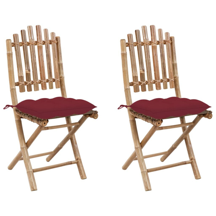 vidaXL Tuinstoelen 2 st inklapbaar met kussens bamboe afbeelding 1
