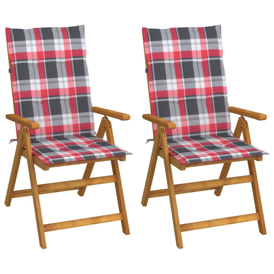 vidaXL Tuinstoelen 2 st verstelbaar met kussens massief acaciahout afbeelding 1