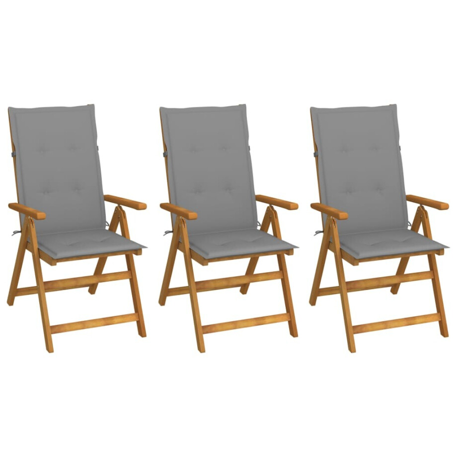 vidaXL Tuinstoelen 3 st inklapbaar met kussens massief acaciahout afbeelding 1