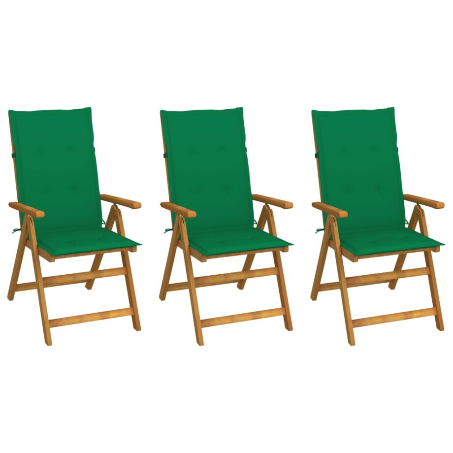 vidaXL Tuinstoelen 3 st inklapbaar met kussens massief acaciahout afbeelding 1