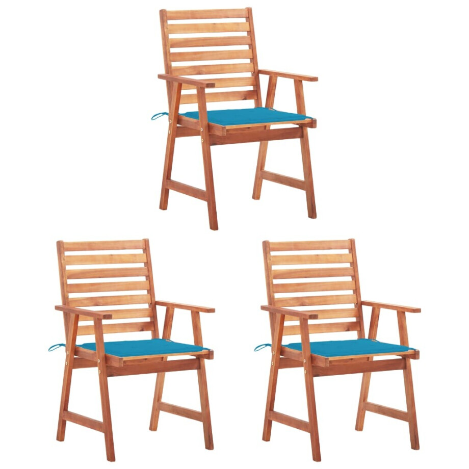 vidaXL Tuinstoelen 3 st met kussens massief acaciahout afbeelding 1