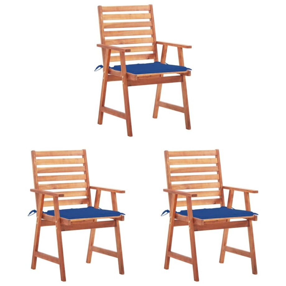 vidaXL Tuinstoelen 3 st met kussens massief acaciahout vidaXL Tuinstoelen 3 st met kussens massief acaciahout afbeelding 1