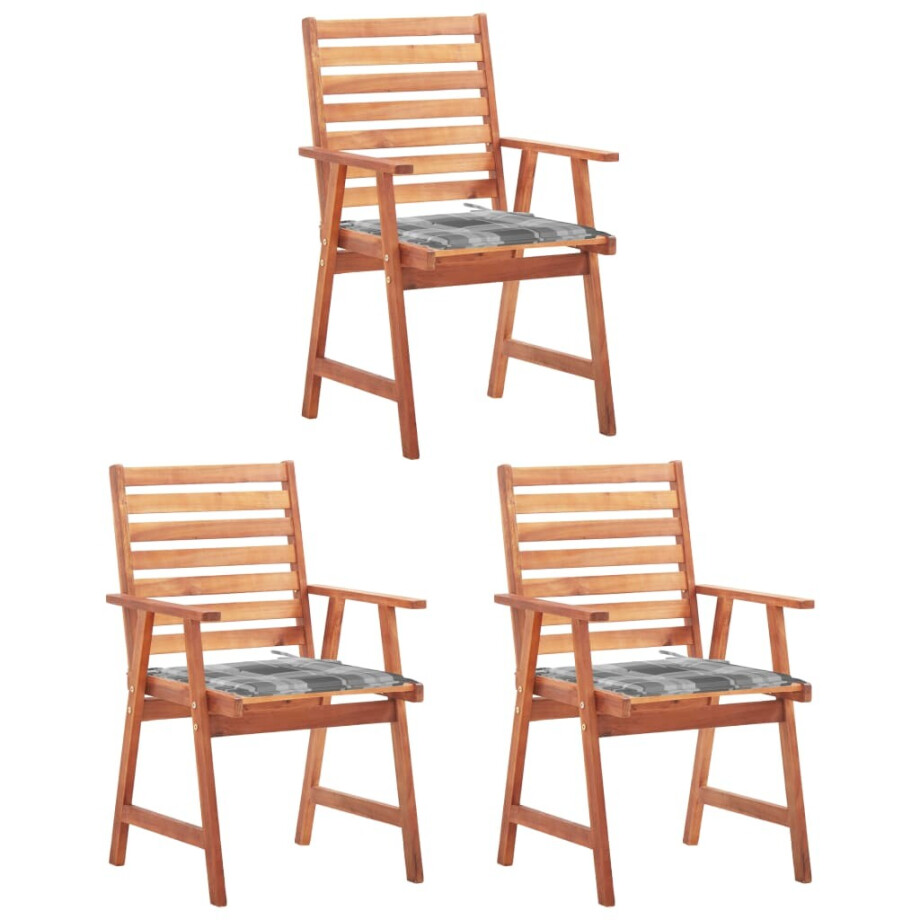 vidaXL Tuinstoelen 3 st met kussens massief acaciahout afbeelding 1