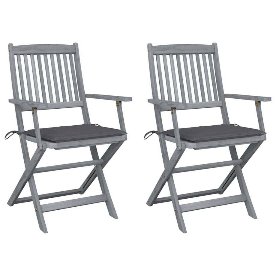 vidaXL Tuinstoelen 2 st inklapbaar met kussens massief acaciahout vidaXL Tuinstoelen 2 st inklapbaar met kussens massief acaciahout afbeelding 1