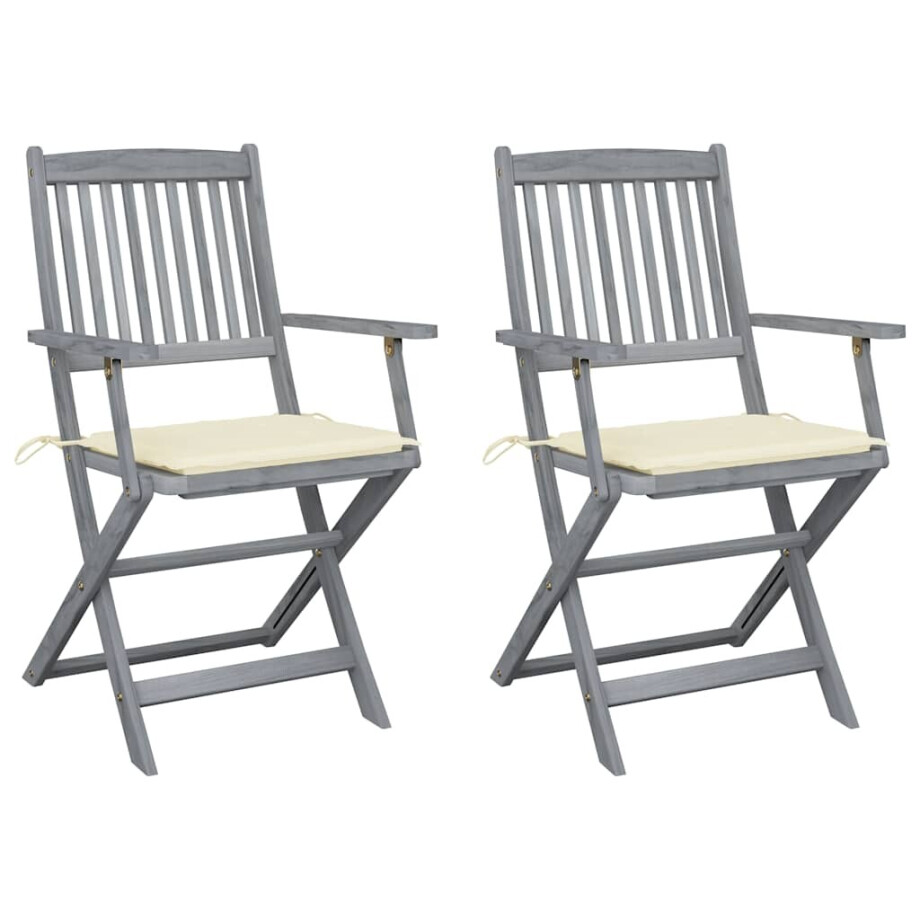vidaXL Tuinstoelen 2 st inklapbaar met kussens massief acaciahout afbeelding 1