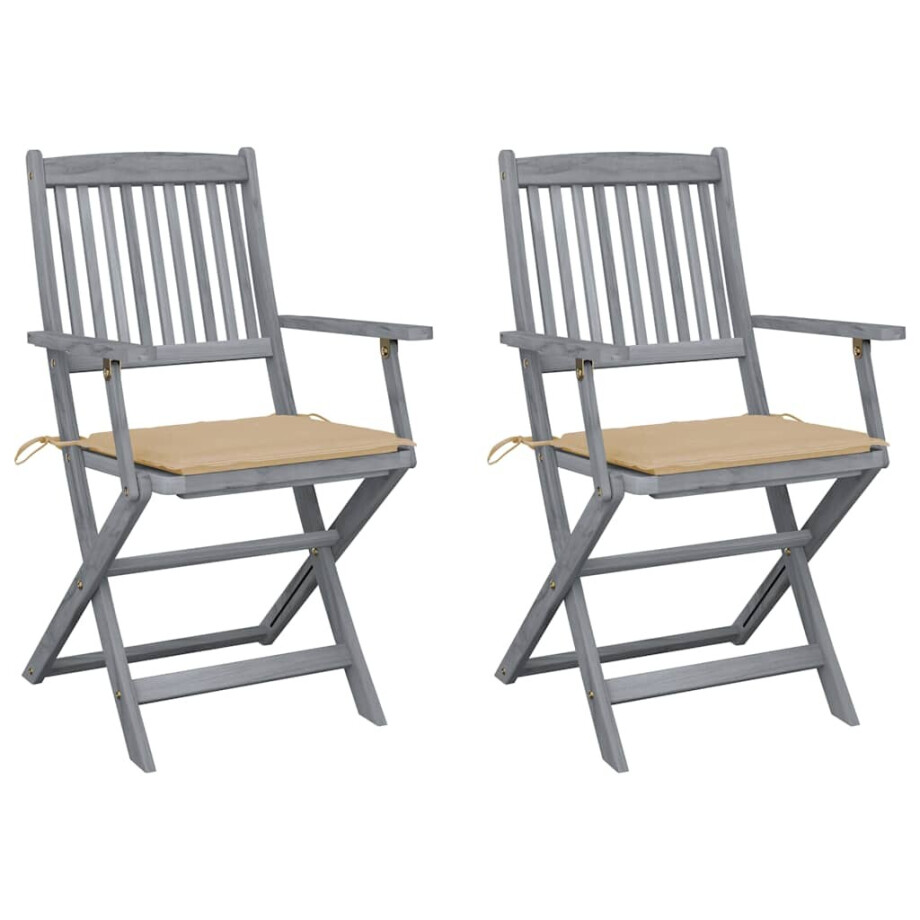 vidaXL Tuinstoelen 2 st inklapbaar met kussens massief acaciahout afbeelding 1
