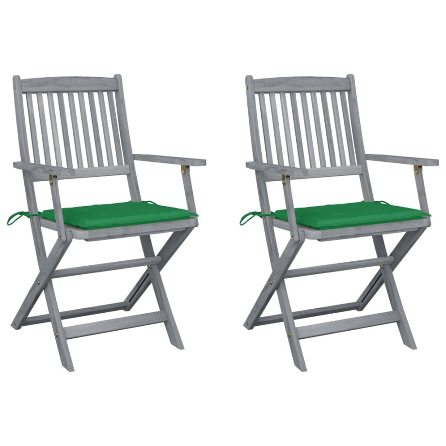 vidaXL Tuinstoelen 2 st inklapbaar met kussens massief acaciahout afbeelding 1