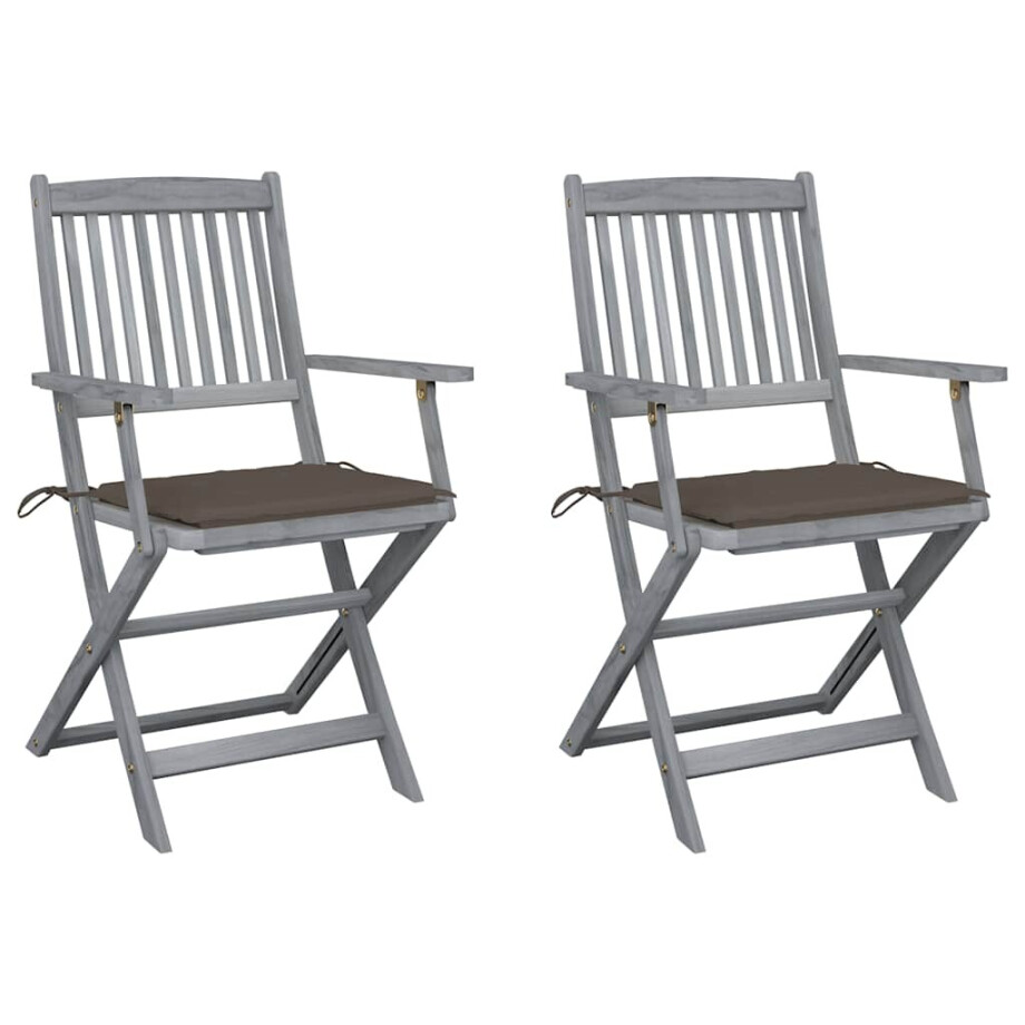 vidaXL Tuinstoelen 2 st inklapbaar met kussens massief acaciahout afbeelding 1