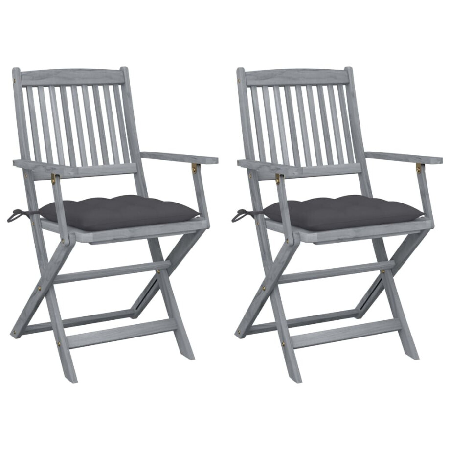 vidaXL Tuinstoelen 2 st inklapbaar met kussens massief acaciahout afbeelding 1