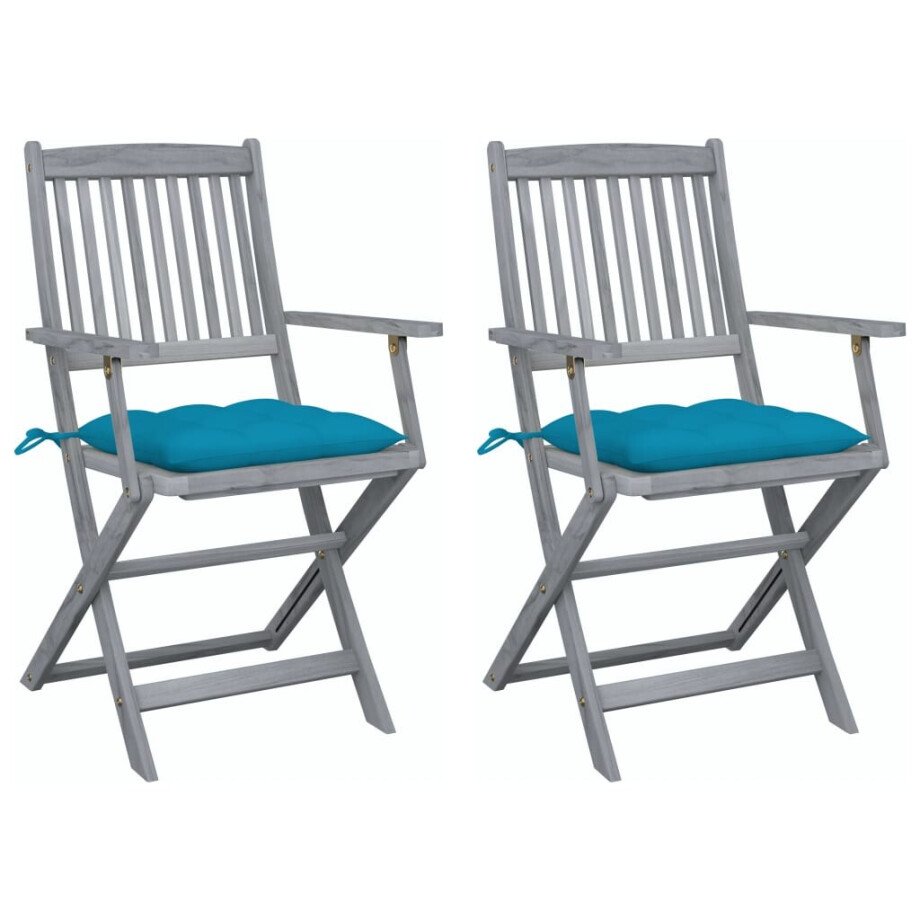 vidaXL Tuinstoelen 2 st inklapbaar met kussens massief acaciahout vidaXL Tuinstoelen 2 st inklapbaar met kussens massief acaciahout afbeelding 1