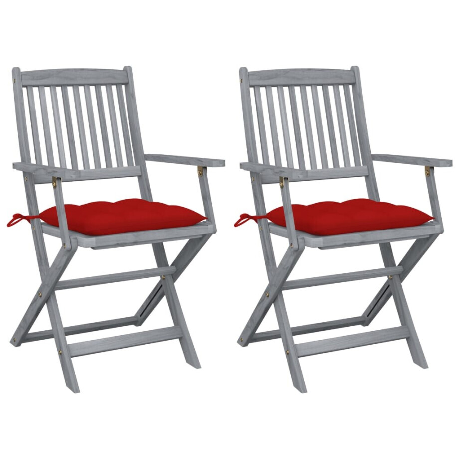 vidaXL Tuinstoelen 2 st inklapbaar met kussens massief acaciahout vidaXL Tuinstoelen 2 st inklapbaar met kussens massief acaciahout afbeelding 1