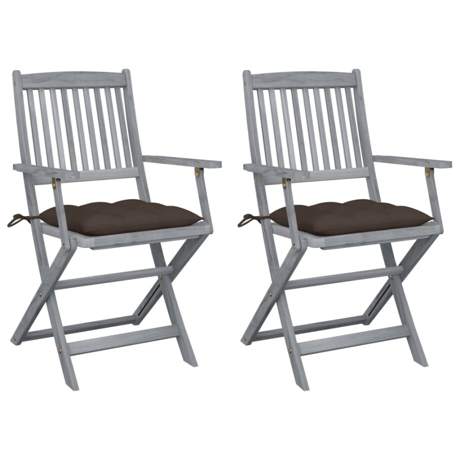 vidaXL Tuinstoelen 2 st inklapbaar met kussens massief acaciahout vidaXL Tuinstoelen 2 st inklapbaar met kussens massief acaciahout afbeelding 1