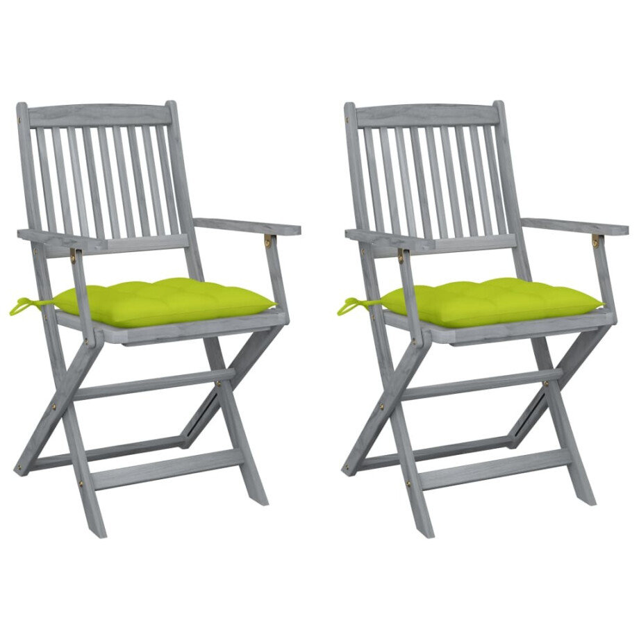 vidaXL Tuinstoelen 2 st inklapbaar met kussens massief acaciahout afbeelding 1