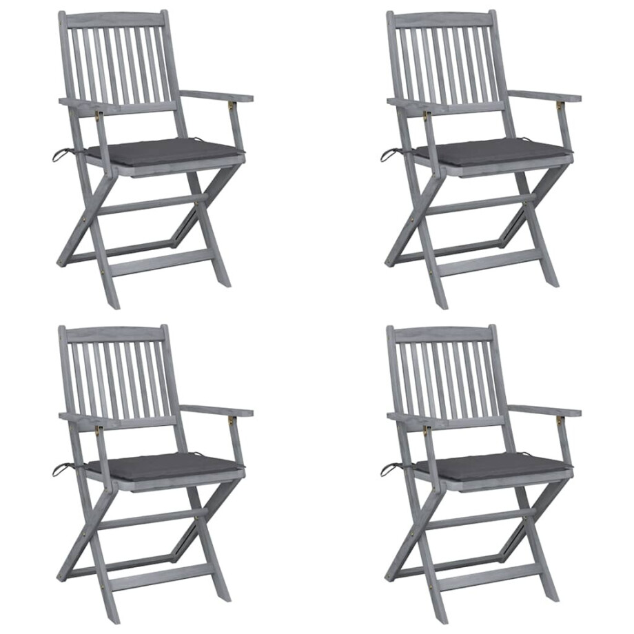 vidaXL Tuinstoelen 4 st inklapbaar met kussens massief acaciahout afbeelding 1