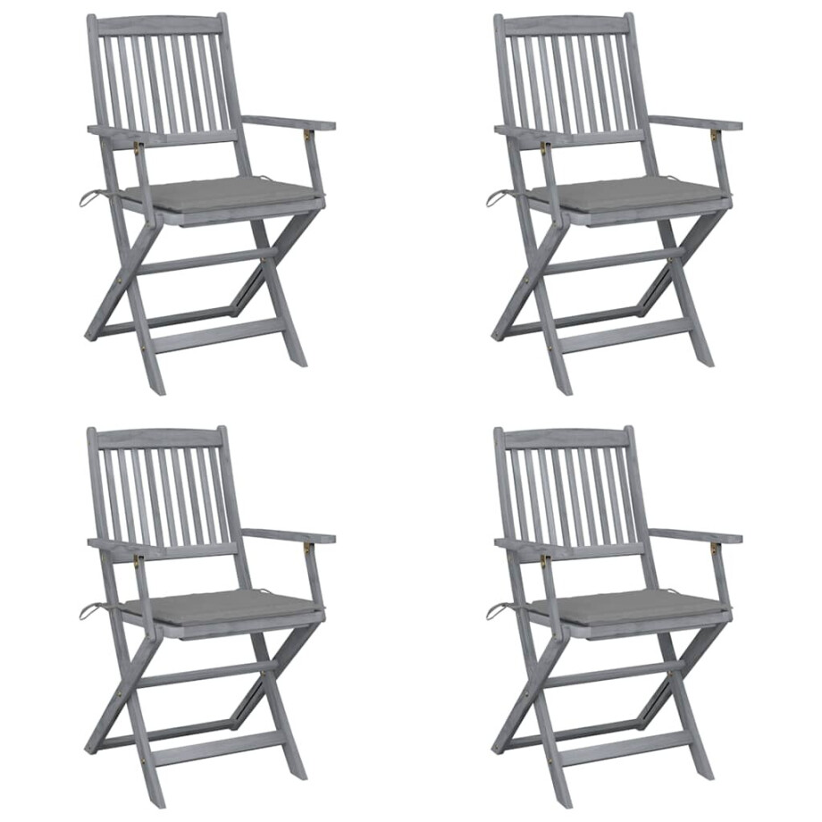 vidaXL Tuinstoelen 4 st inklapbaar met kussens massief acaciahout vidaXL Tuinstoelen 4 st inklapbaar met kussens massief acaciahout afbeelding 1