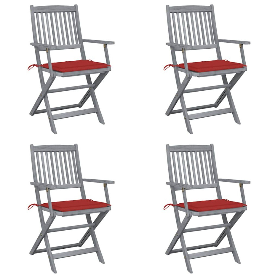 vidaXL Tuinstoelen 4 st inklapbaar met kussens massief acaciahout afbeelding 1