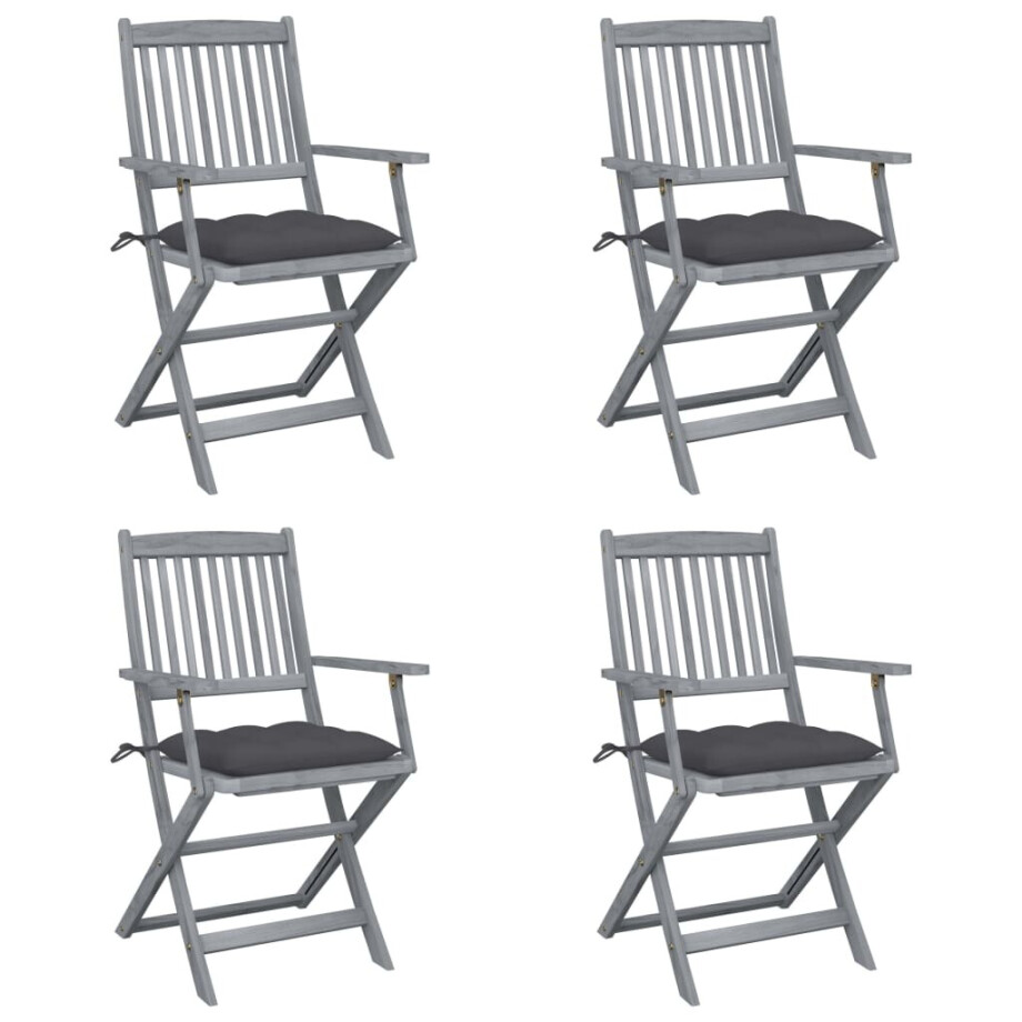 vidaXL Tuinstoelen 4 st inklapbaar met kussens massief acaciahout afbeelding 1