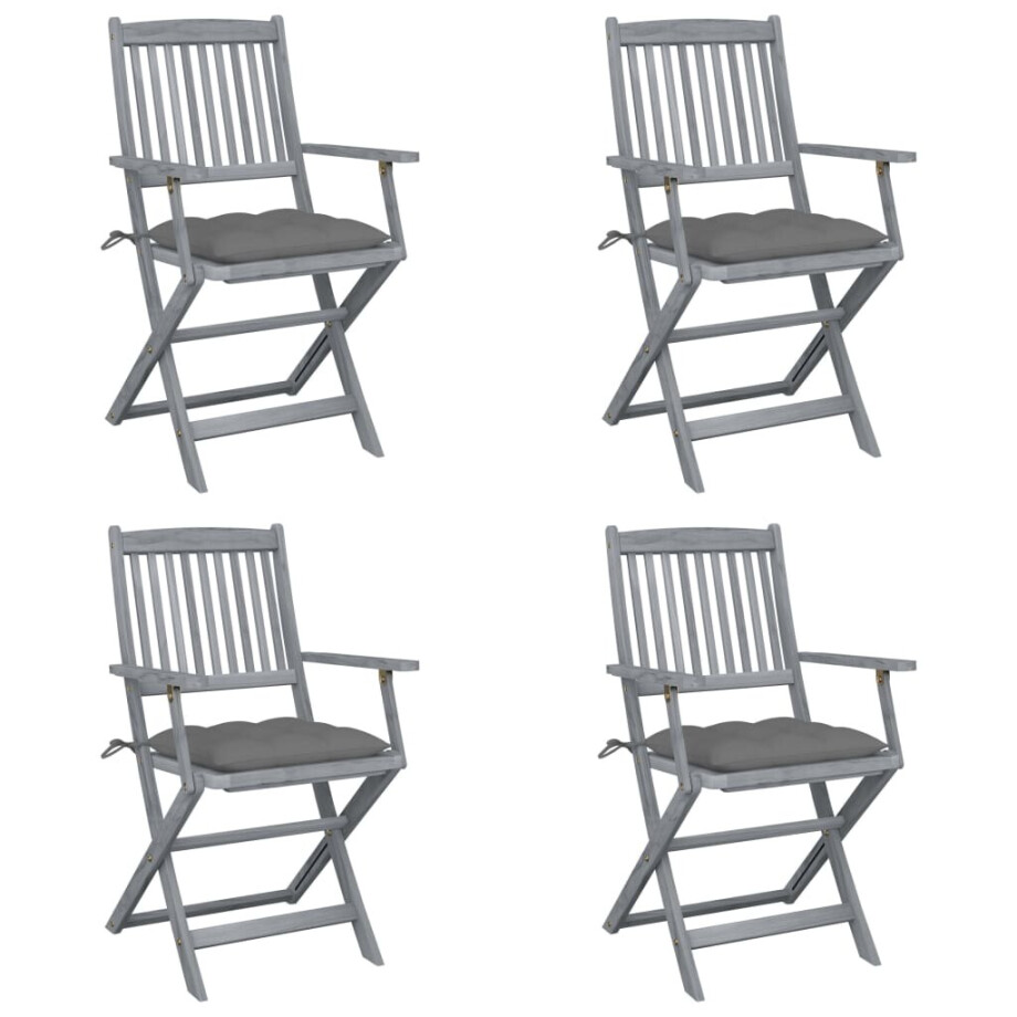 vidaXL Tuinstoelen 4 st inklapbaar met kussens massief acaciahout afbeelding 1
