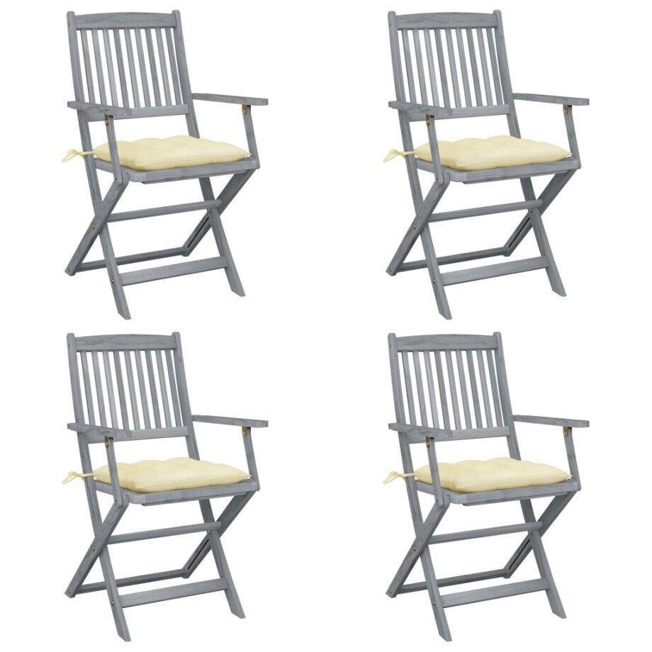 vidaXL Tuinstoelen 4 st inklapbaar met kussens massief acaciahout afbeelding 1