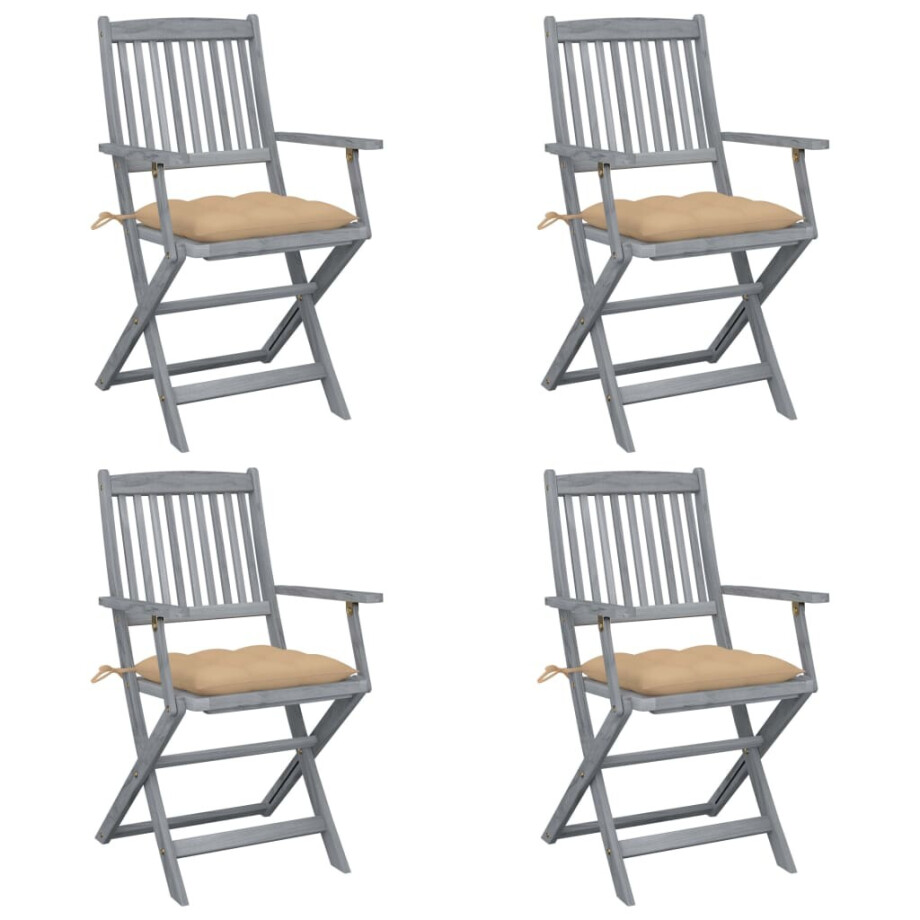 vidaXL Tuinstoelen 4 st inklapbaar met kussens massief acaciahout afbeelding 1