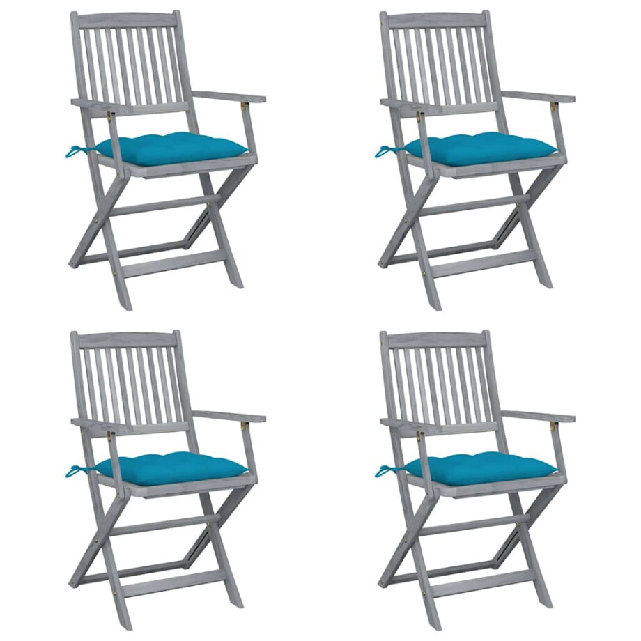 vidaXL Tuinstoelen 4 st inklapbaar met kussens massief acaciahout afbeelding 1
