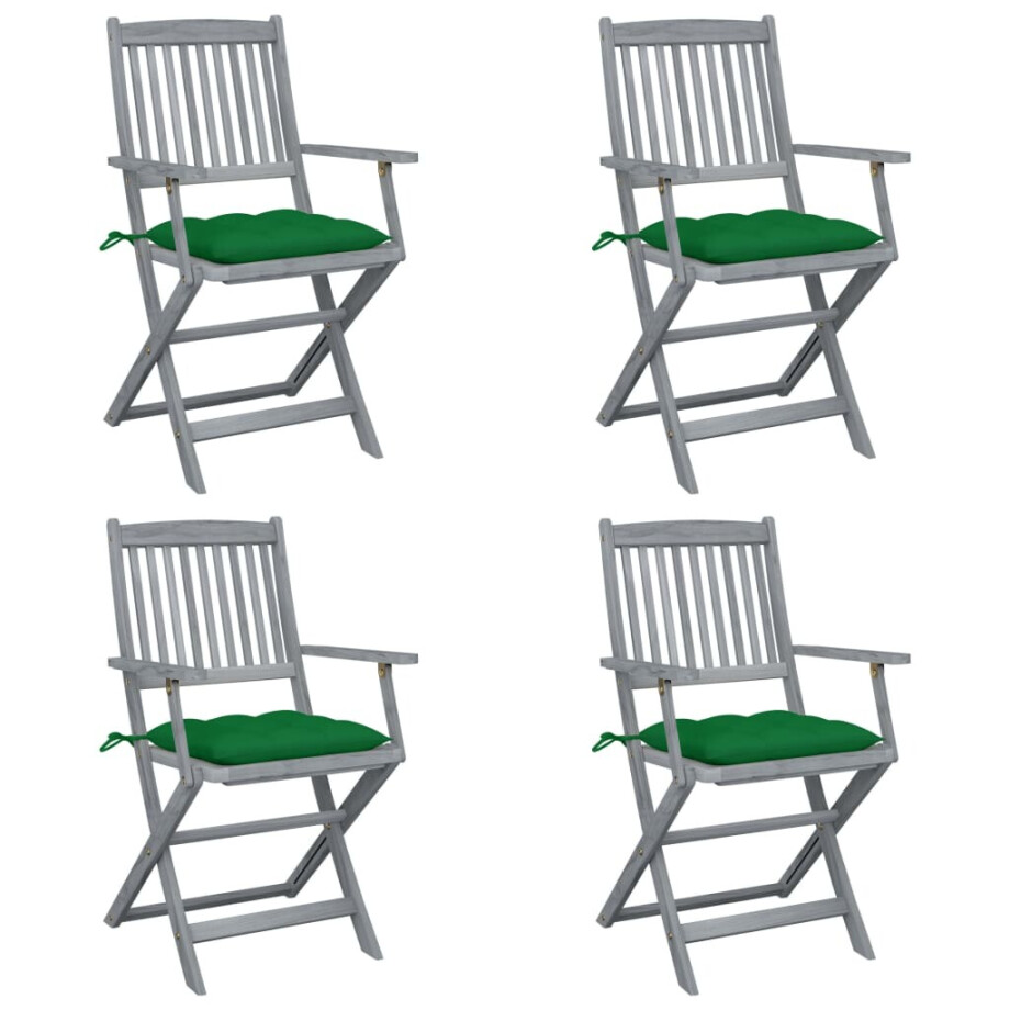 vidaXL Tuinstoelen 4 st inklapbaar met kussens massief acaciahout afbeelding 1