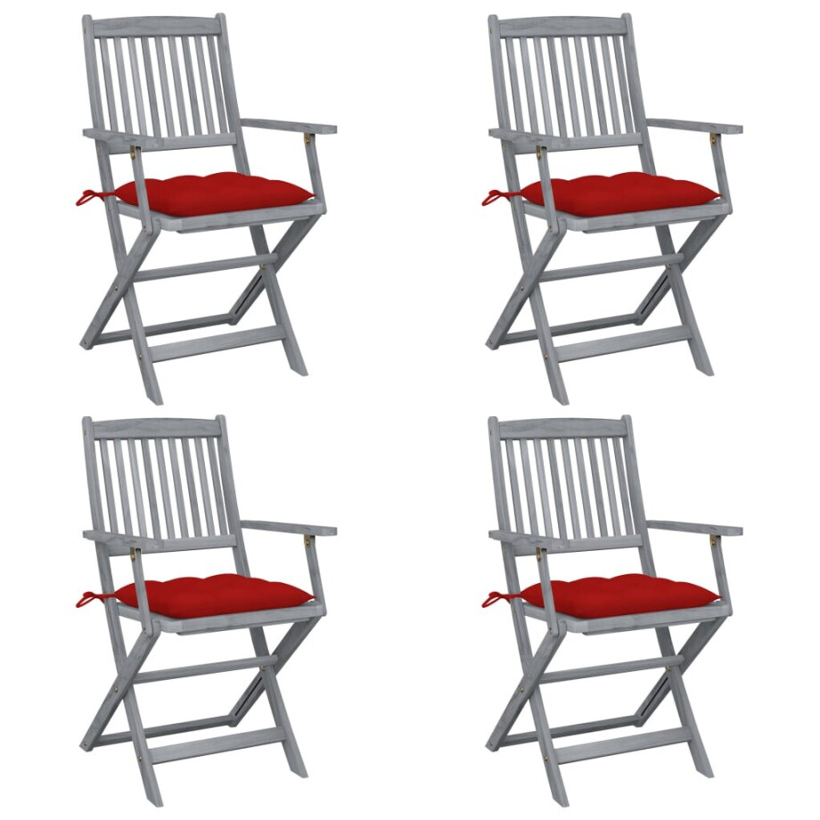 vidaXL Tuinstoelen 4 st inklapbaar met kussens massief acaciahout afbeelding 1