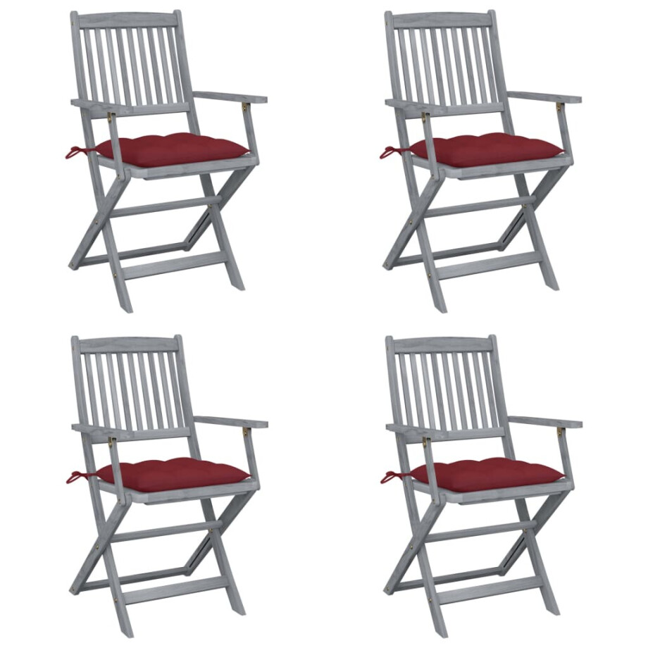 vidaXL Tuinstoelen 4 st inklapbaar met kussens massief acaciahout afbeelding 1