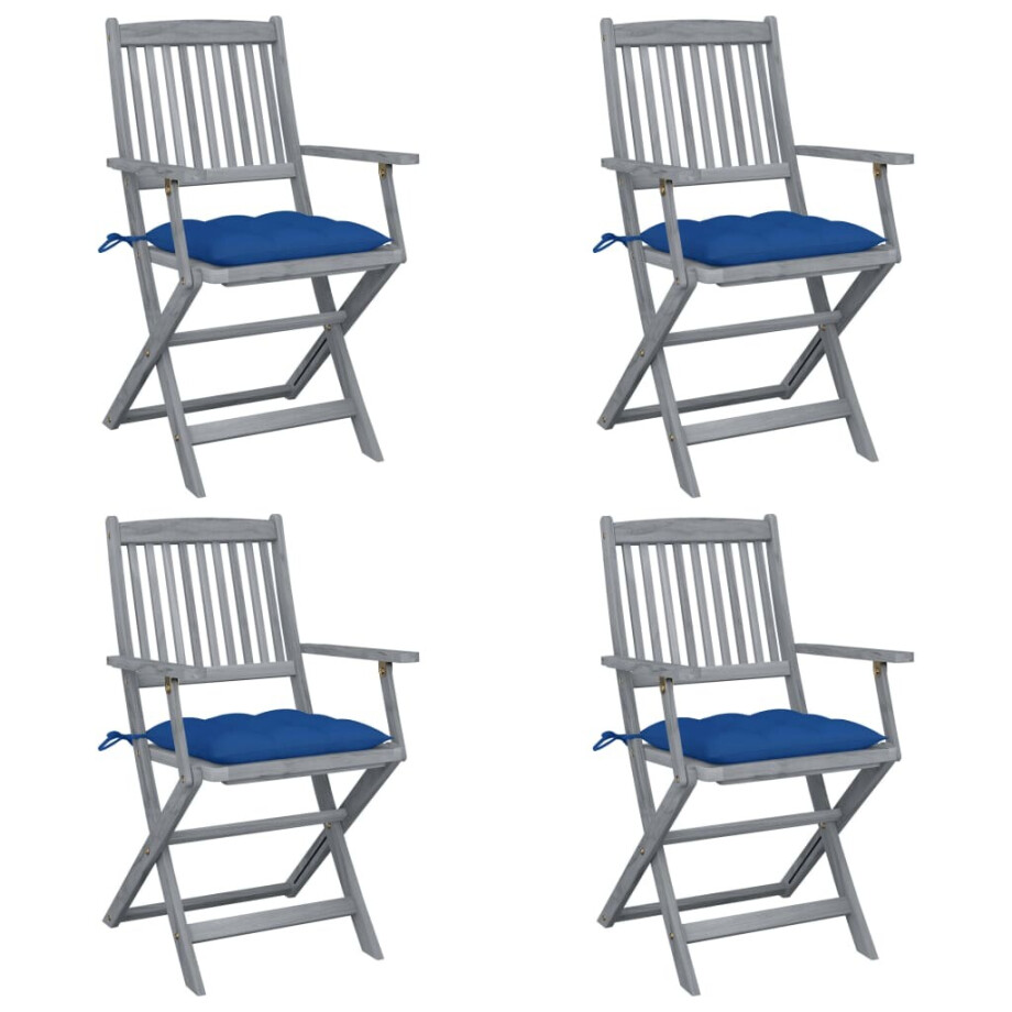 vidaXL Tuinstoelen 4 st inklapbaar met kussens massief acaciahout afbeelding 1