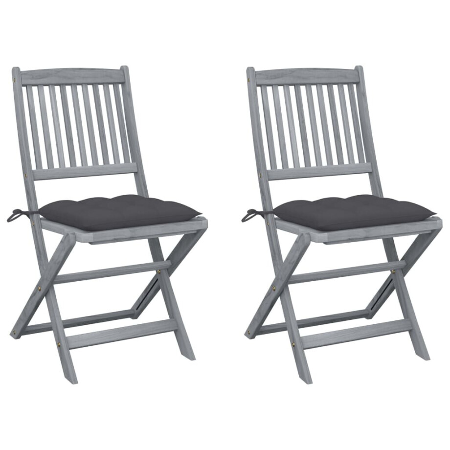 vidaXL Tuinstoelen 2 st inklapbaar met kussens massief acaciahout afbeelding 1