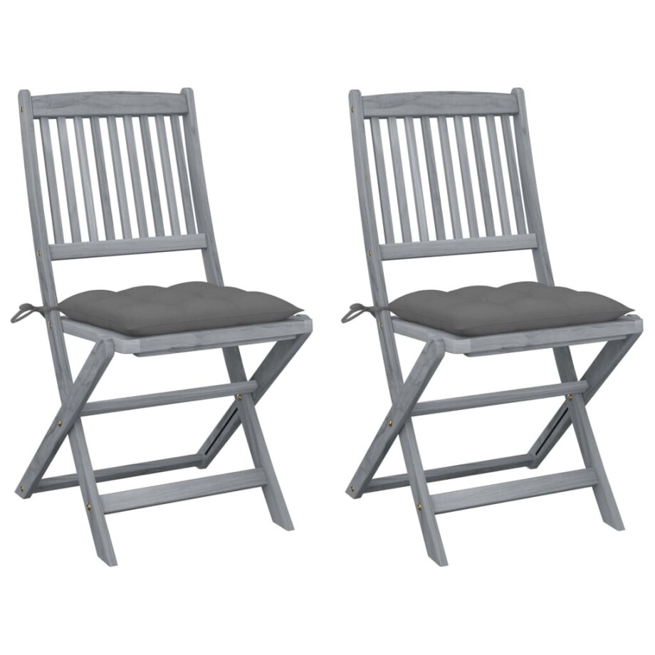 vidaXL Tuinstoelen 2 st inklapbaar met kussens massief acaciahout afbeelding 1