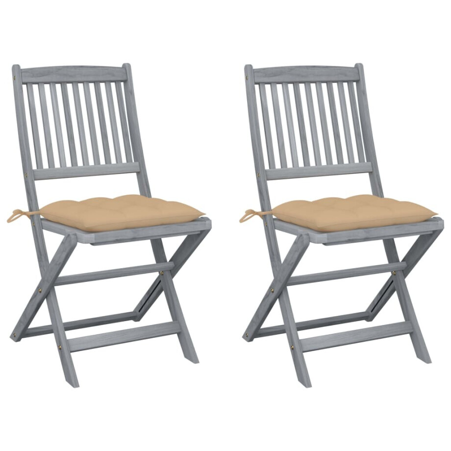 vidaXL Tuinstoelen 2 st inklapbaar met kussens massief acaciahout vidaXL Tuinstoelen 2 st inklapbaar met kussens massief acaciahout afbeelding 1
