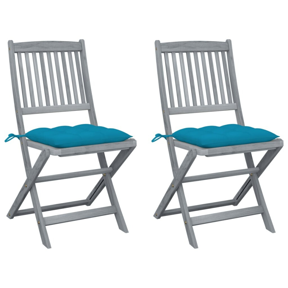 vidaXL Tuinstoelen 2 st inklapbaar met kussens massief acaciahout vidaXL Tuinstoelen 2 st inklapbaar met kussens massief acaciahout afbeelding 1