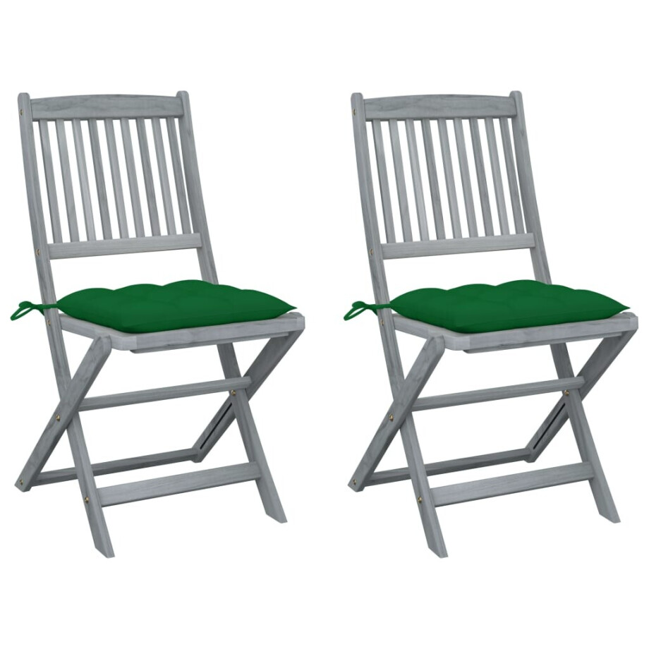 vidaXL Tuinstoelen 2 st inklapbaar met kussens massief acaciahout vidaXL Tuinstoelen 2 st inklapbaar met kussens massief acaciahout afbeelding 1
