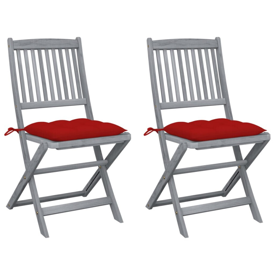 vidaXL Tuinstoelen 2 st inklapbaar met kussens massief acaciahout afbeelding 1