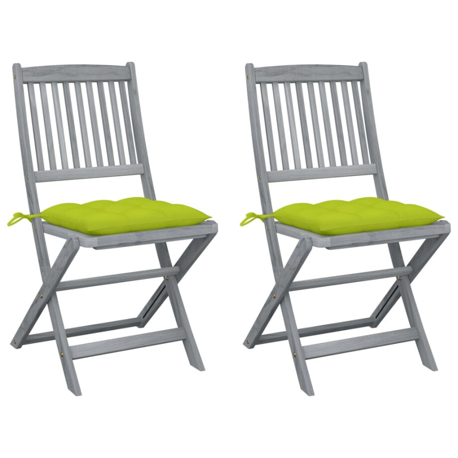 vidaXL Tuinstoelen 2 st inklapbaar met kussens massief acaciahout afbeelding 1