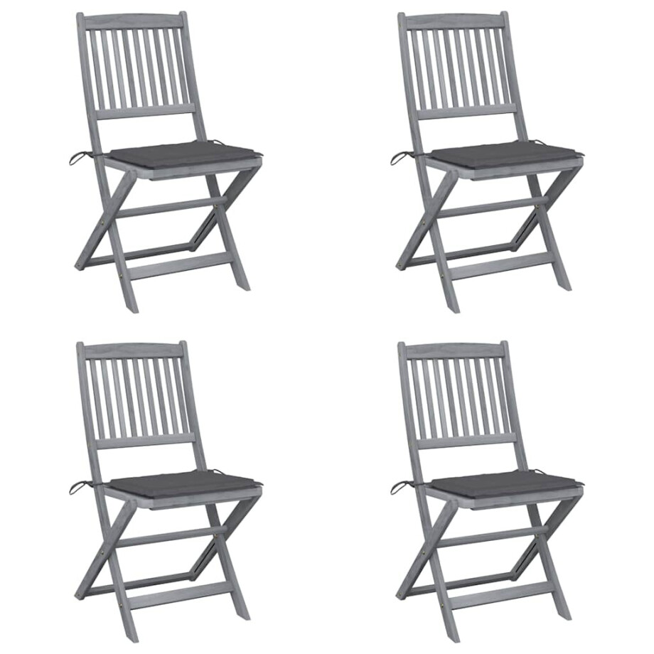 vidaXL Tuinstoelen 4 st inklapbaar met kussens massief acaciahout afbeelding 1