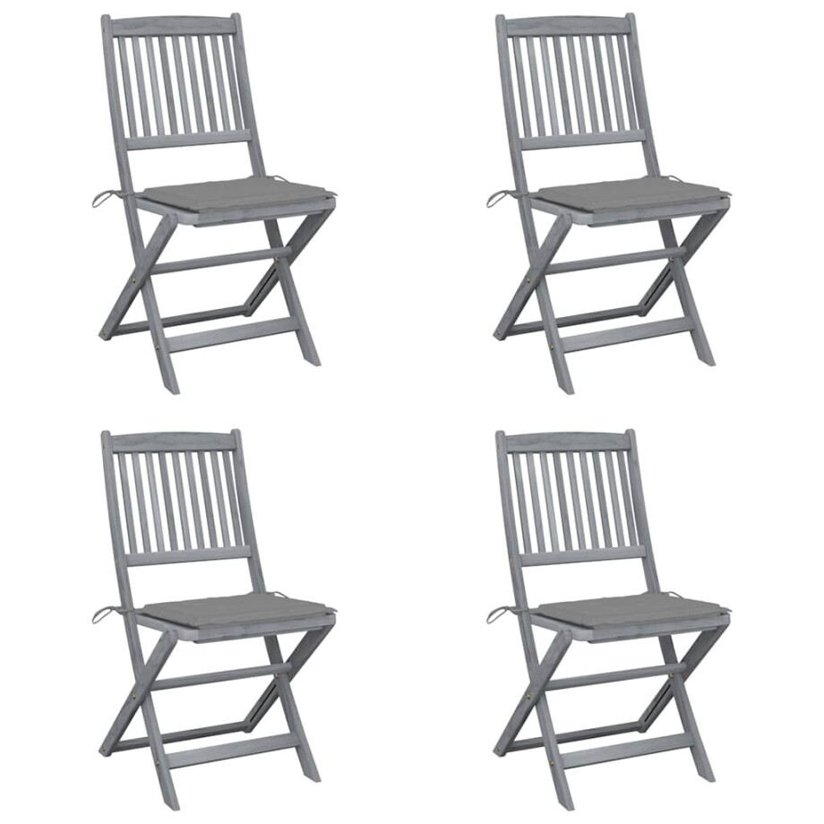vidaXL Tuinstoelen 4 st inklapbaar met kussens massief acaciahout afbeelding 1