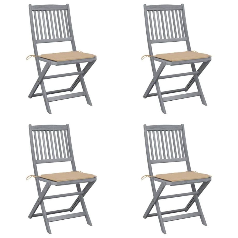 vidaXL Tuinstoelen 4 st inklapbaar met kussens massief acaciahout afbeelding 1