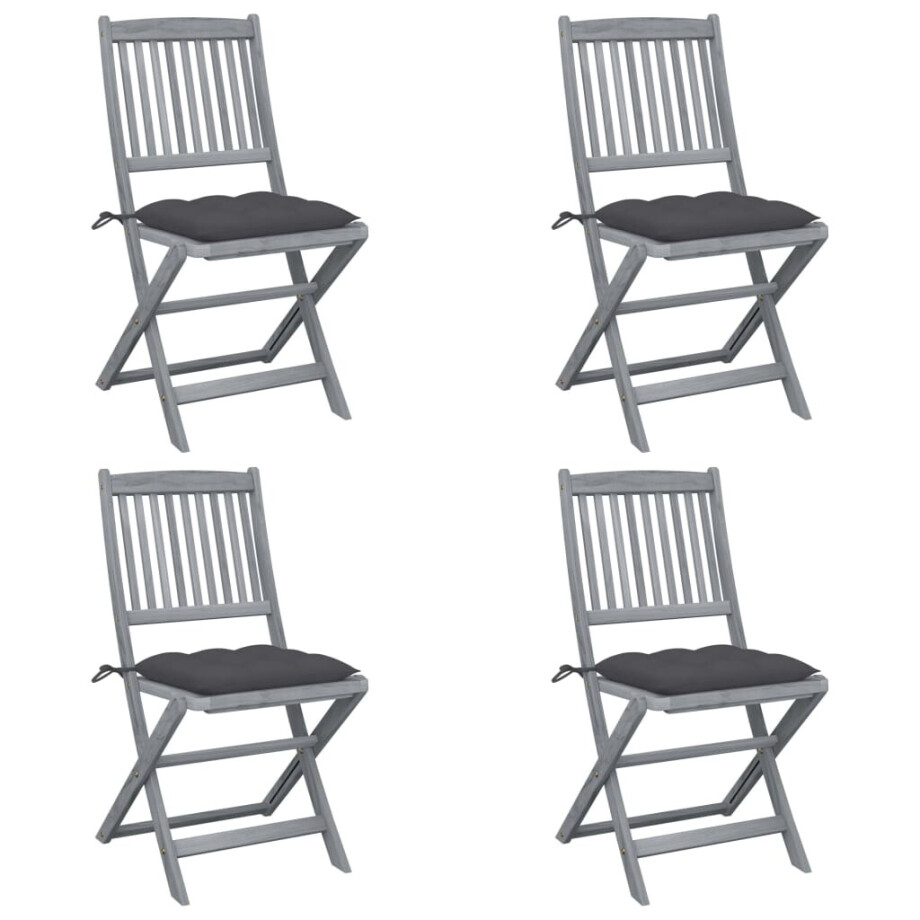 vidaXL Tuinstoelen 4 st inklapbaar met kussens massief acaciahout vidaXL Tuinstoelen 4 st inklapbaar met kussens massief acaciahout afbeelding 1