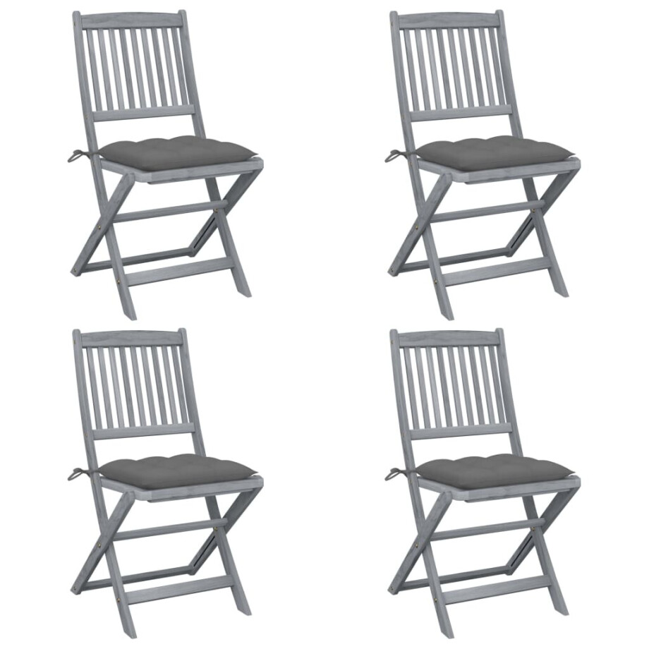 vidaXL Tuinstoelen 4 st inklapbaar met kussens massief acaciahout afbeelding 1