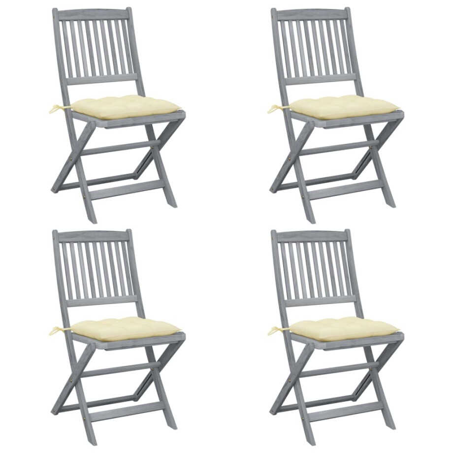 vidaXL Tuinstoelen 4 st inklapbaar met kussens massief acaciahout vidaXL Tuinstoelen 4 st inklapbaar met kussens massief acaciahout afbeelding 1